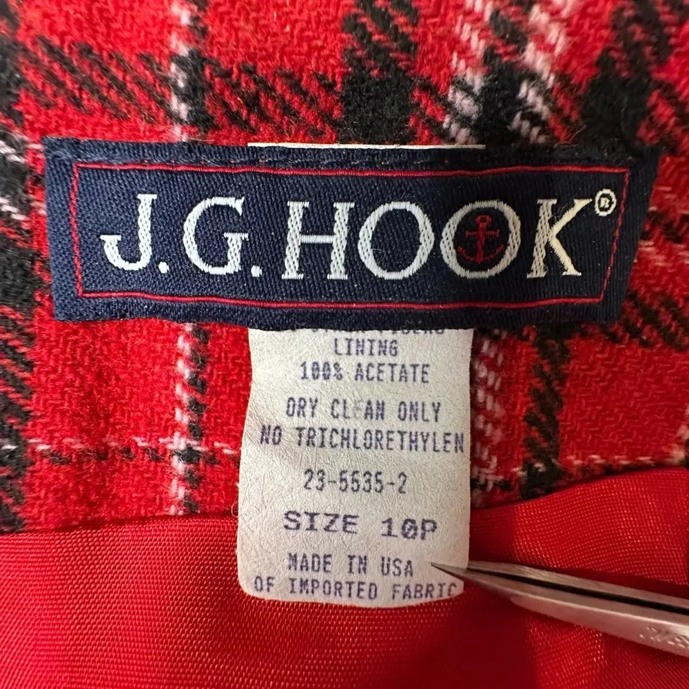 Vintage J.G. Hook Red Plaid Tartan Mini Skirt 90s Wool Blend USA Made Size 10P - Picture 6 of 12